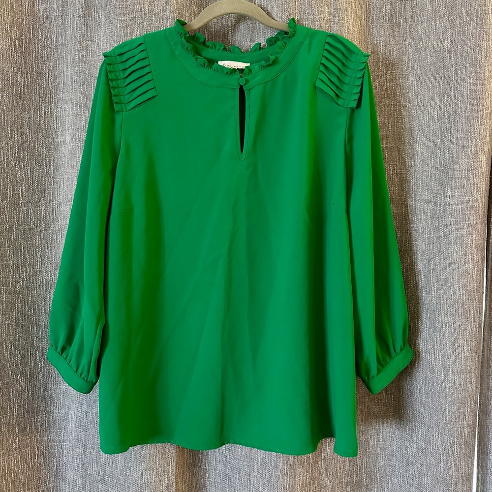 Green Women's Top with Ruffle Detail